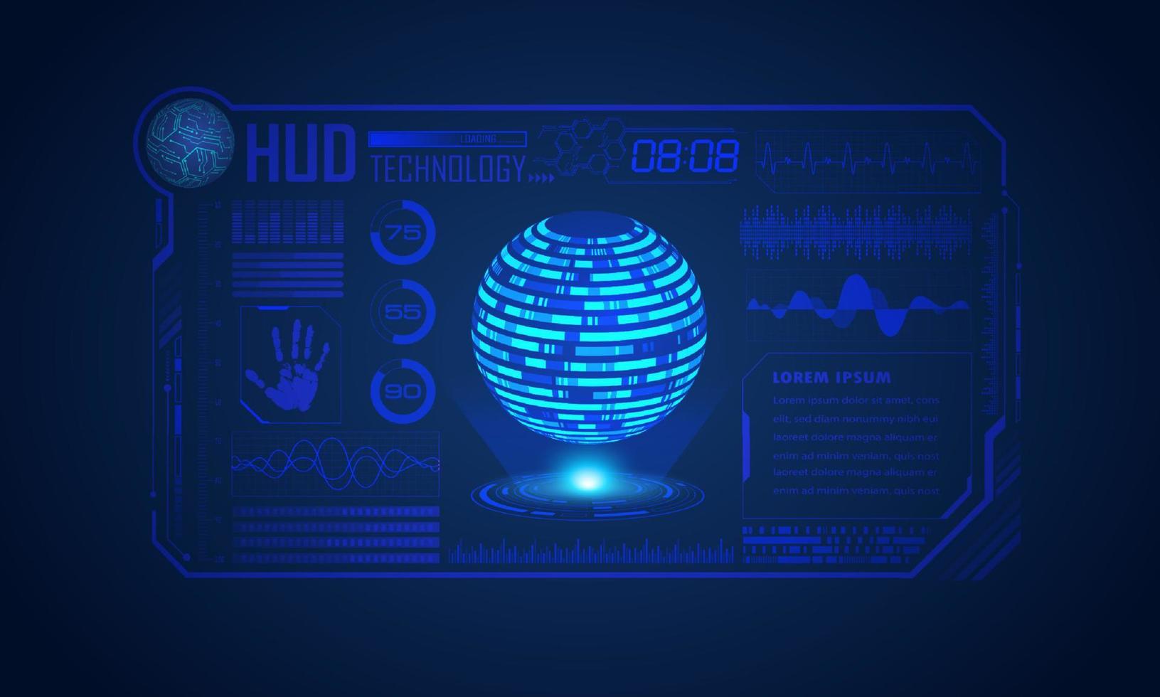 modern hud technologie scherm achtergrond met blauw wereldbol vector