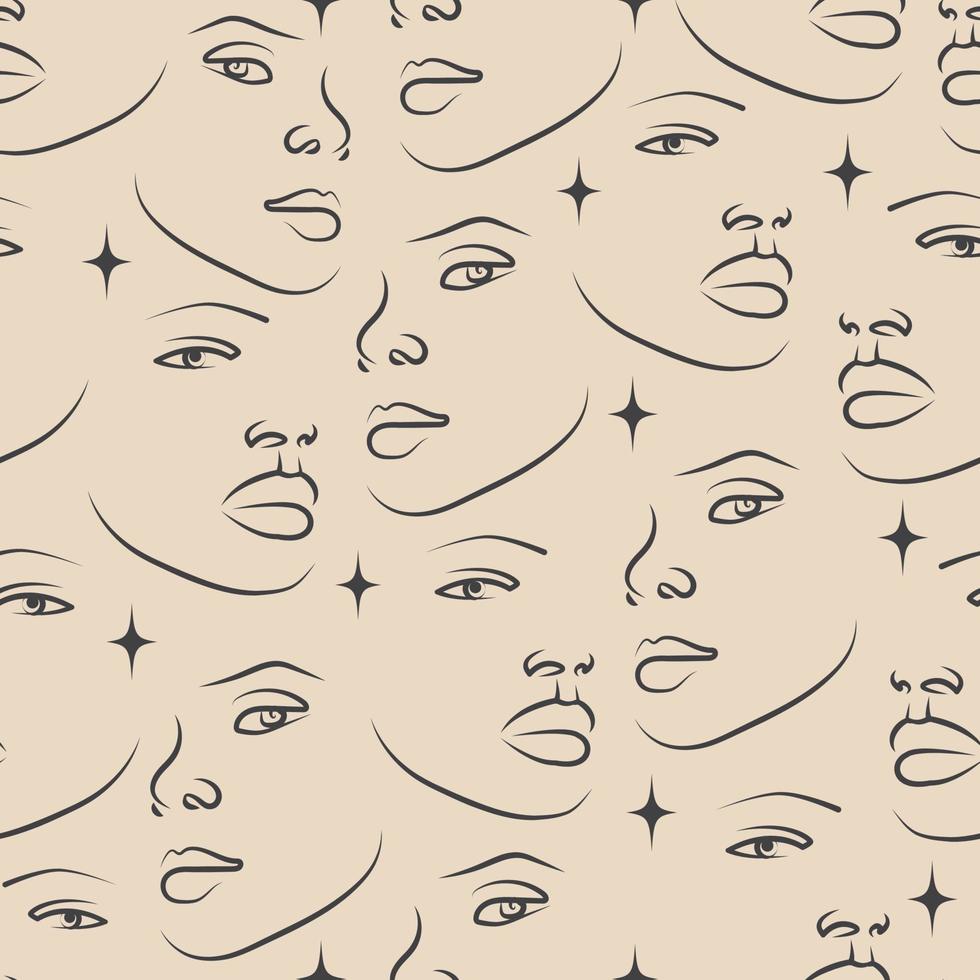 tekening lijn gezicht en sterren tekening illustratie. modern modieus patroon. minimalistische abstract esthetisch stijl vector