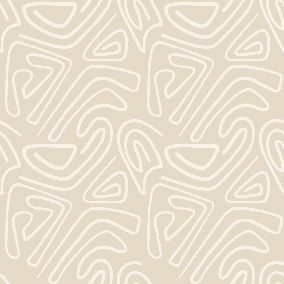 esthetisch afdrukbare naadloos patroon met abstract lijn borstel beroerte vormen en lijn in naakt kleuren. pastel boho achtergrond midden eeuw stijl vector illustratie muur
