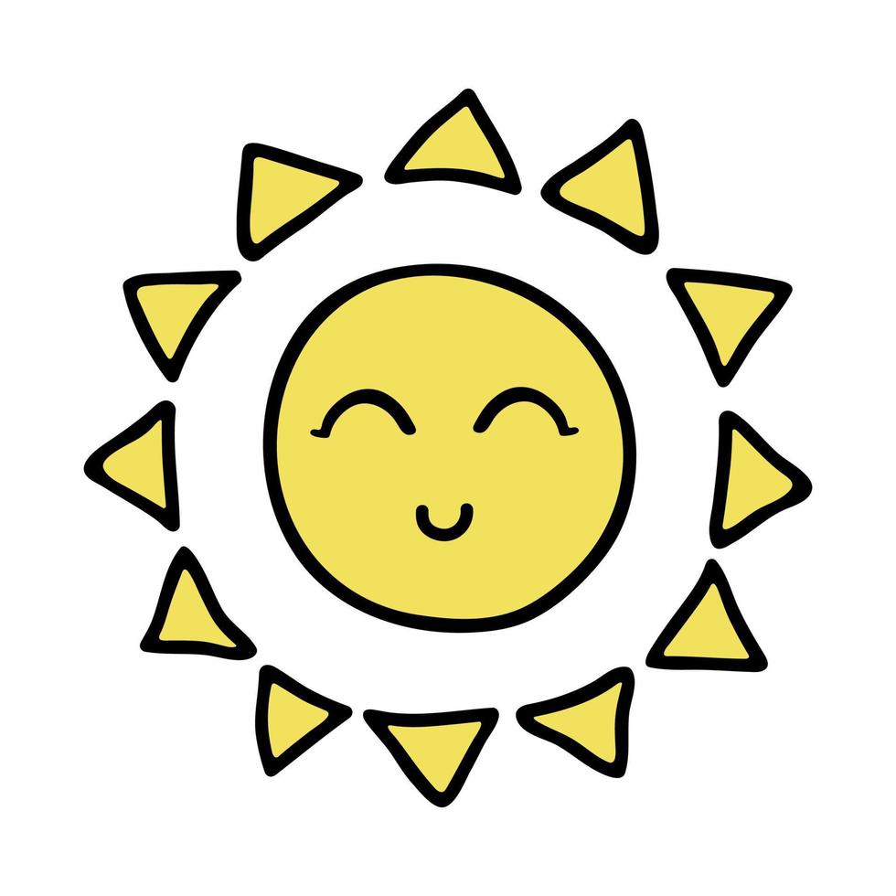 hand- getrokken gelukkig zon emoji. zomer tekening. single vector element voor ontwerp