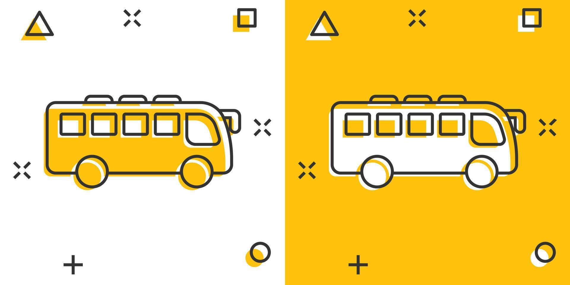 bus icoon in grappig stijl. trainer tekenfilm vector illustratie Aan wit geïsoleerd achtergrond. autobus voertuig plons effect bedrijf concept.