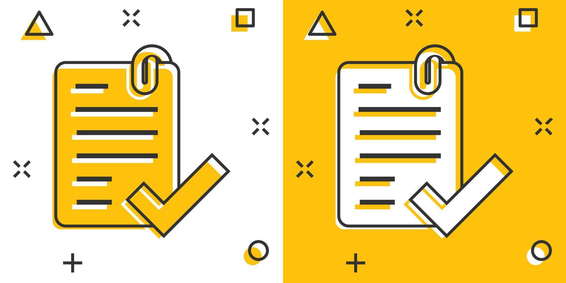 goedgekeurd document icoon in grappig stijl. toestemming geven tekenfilm vector illustratie Aan wit geïsoleerd achtergrond. overeenkomst controleren Mark plons effect bedrijf concept.