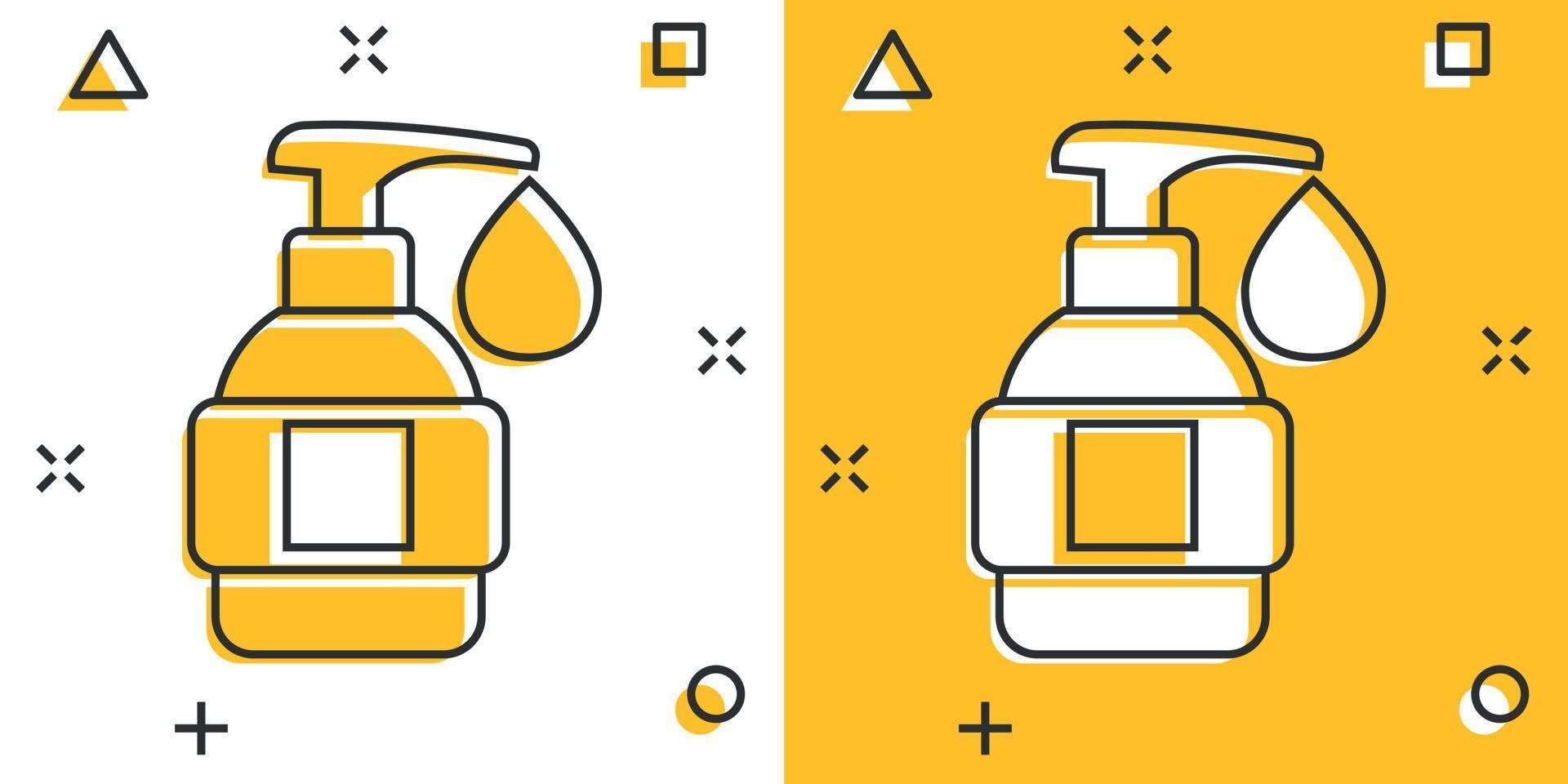 hand- ontsmettingsmiddel icoon in grappig stijl. antiseptisch fles tekenfilm vector illustratie Aan geïsoleerd achtergrond. desinfecteren gel plons effect teken bedrijf concept.