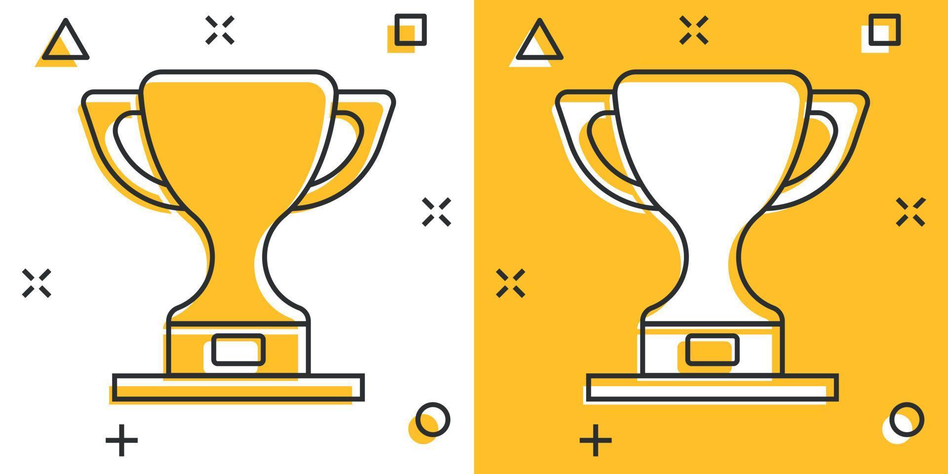 trofee kop icoon in grappig stijl. beker prijs tekenfilm vector illustratie Aan geïsoleerd achtergrond. prijs plons effect teken bedrijf concept.