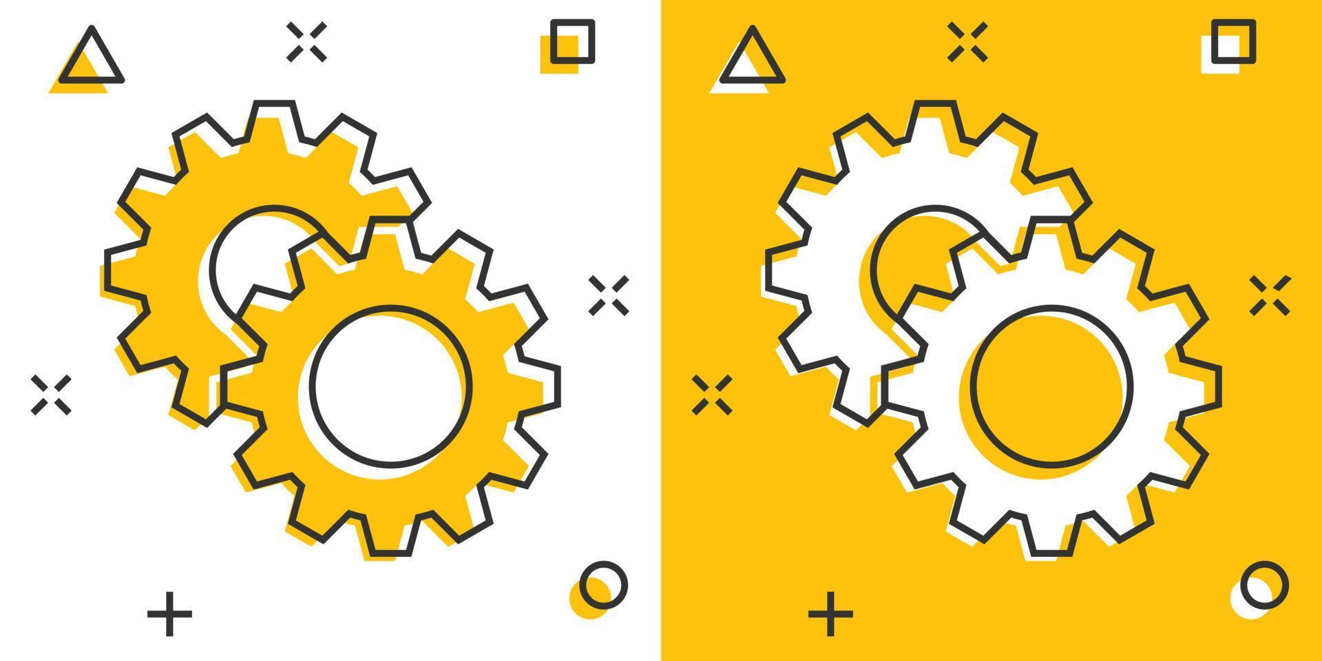 uitrusting vector icoon in grappig stijl. tand wiel tekenfilm illustratie Aan wit geïsoleerd achtergrond. tandwiel tandrad plons effect bedrijf concept.