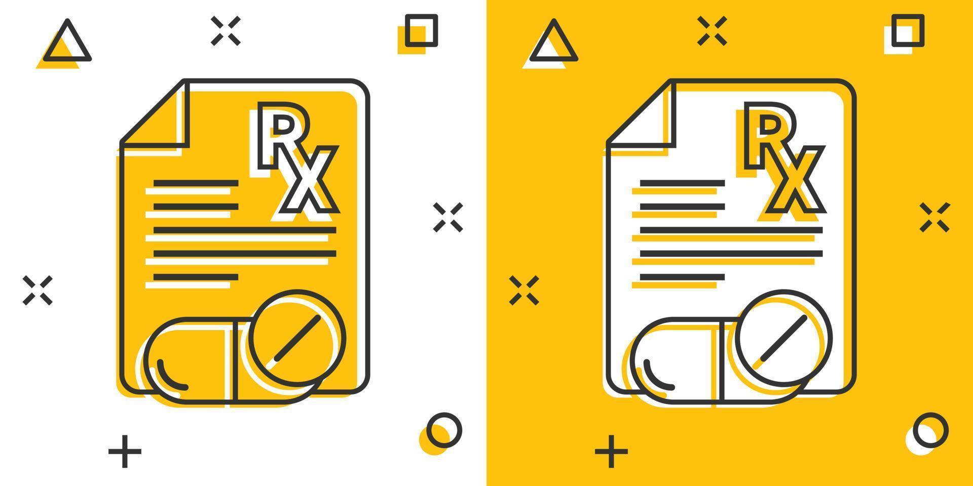 voorschrift icoon in grappig stijl. rx document tekenfilm vector illustratie Aan wit geïsoleerd achtergrond. papier plons effect bedrijf concept.