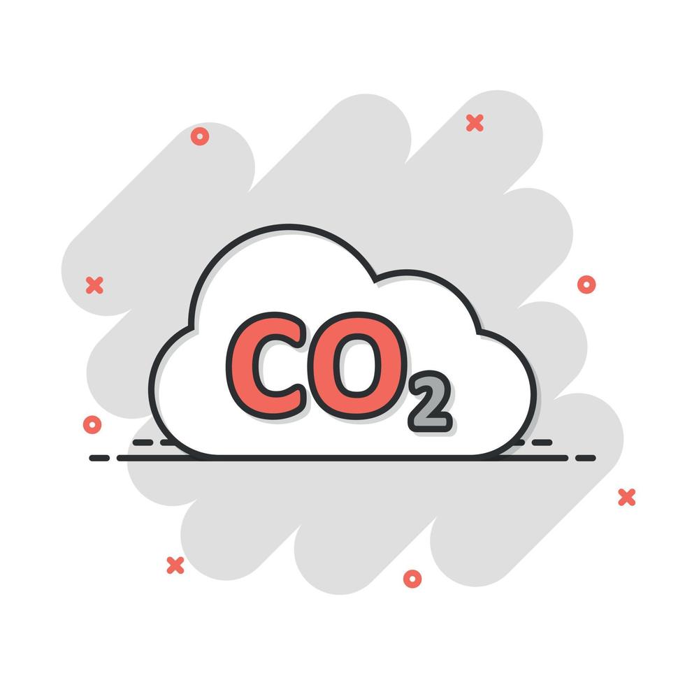 co2 emissie icoon in grappig stijl. wolk ramp tekenfilm vector illustratie Aan wit geïsoleerd achtergrond. milieu plons effect teken bedrijf concept.