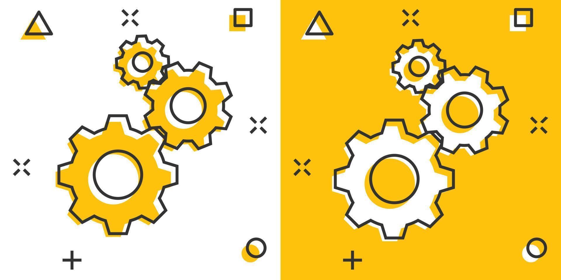 uitrusting vector icoon in grappig stijl. tand wiel tekenfilm illustratie Aan wit geïsoleerd achtergrond. tandwiel tandrad plons effect bedrijf concept.