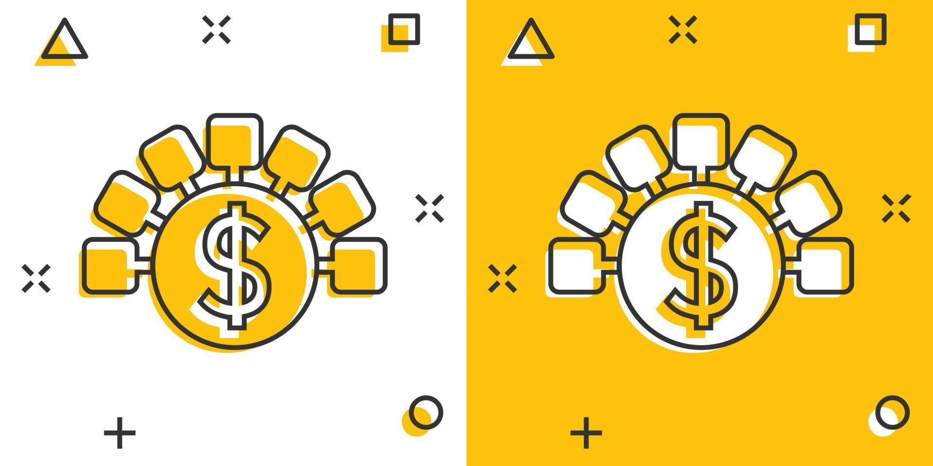 geld omzet icoon in grappig stijl. dollar munt tekenfilm vector illustratie Aan wit geïsoleerd achtergrond. financiën structuur plons effect bedrijf concept.