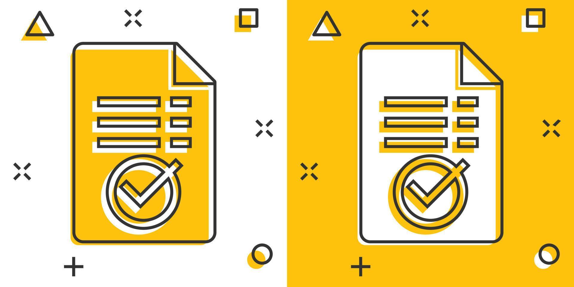 goedgekeurd document icoon in grappig stijl. toestemming geven tekenfilm vector illustratie Aan wit geïsoleerd achtergrond. overeenkomst controleren Mark plons effect bedrijf concept.