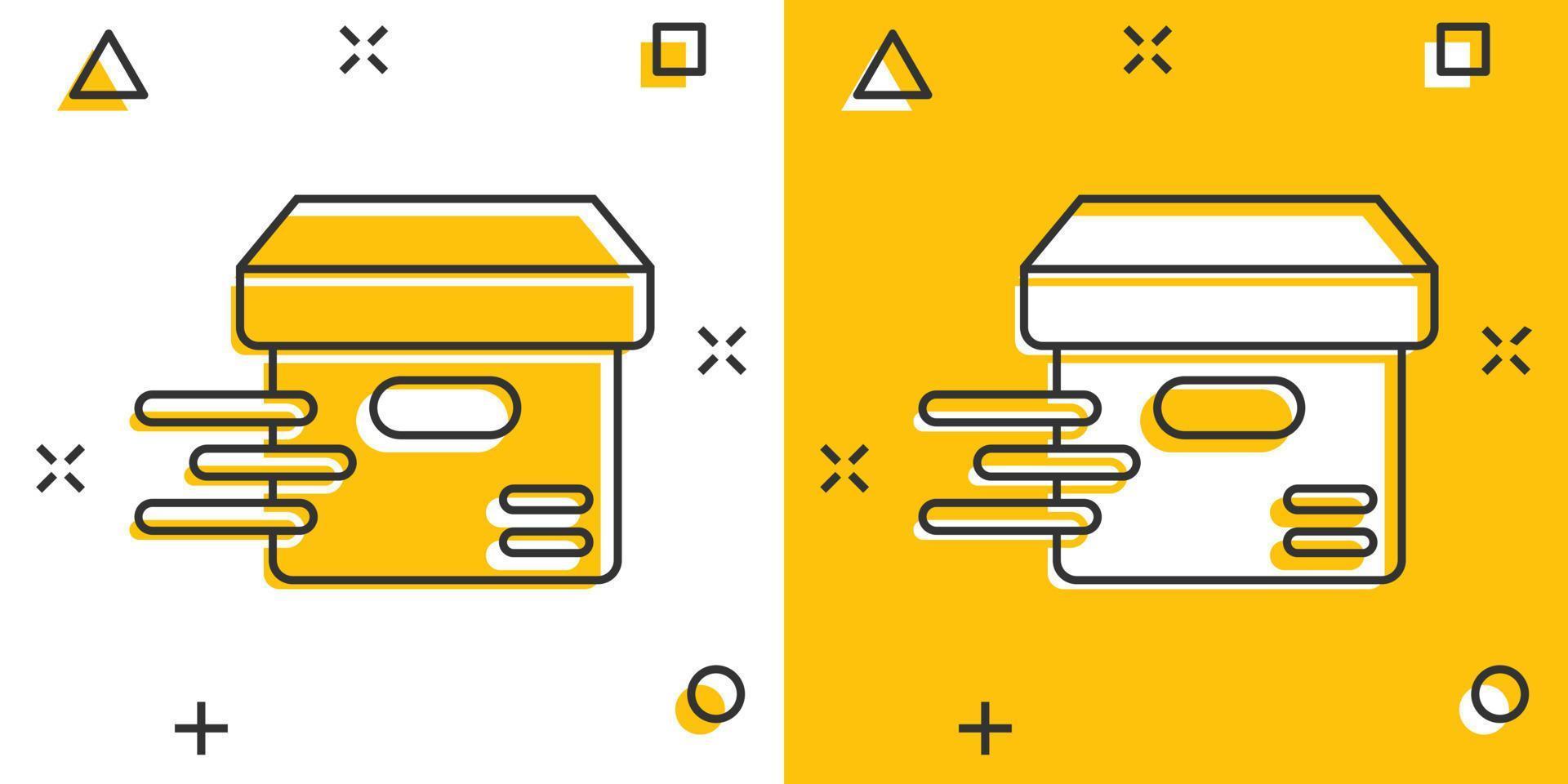 Verzending doos icoon in grappig stijl. houder tekenfilm vector illustratie Aan wit geïsoleerd achtergrond. karton pakket plons effect bedrijf concept.