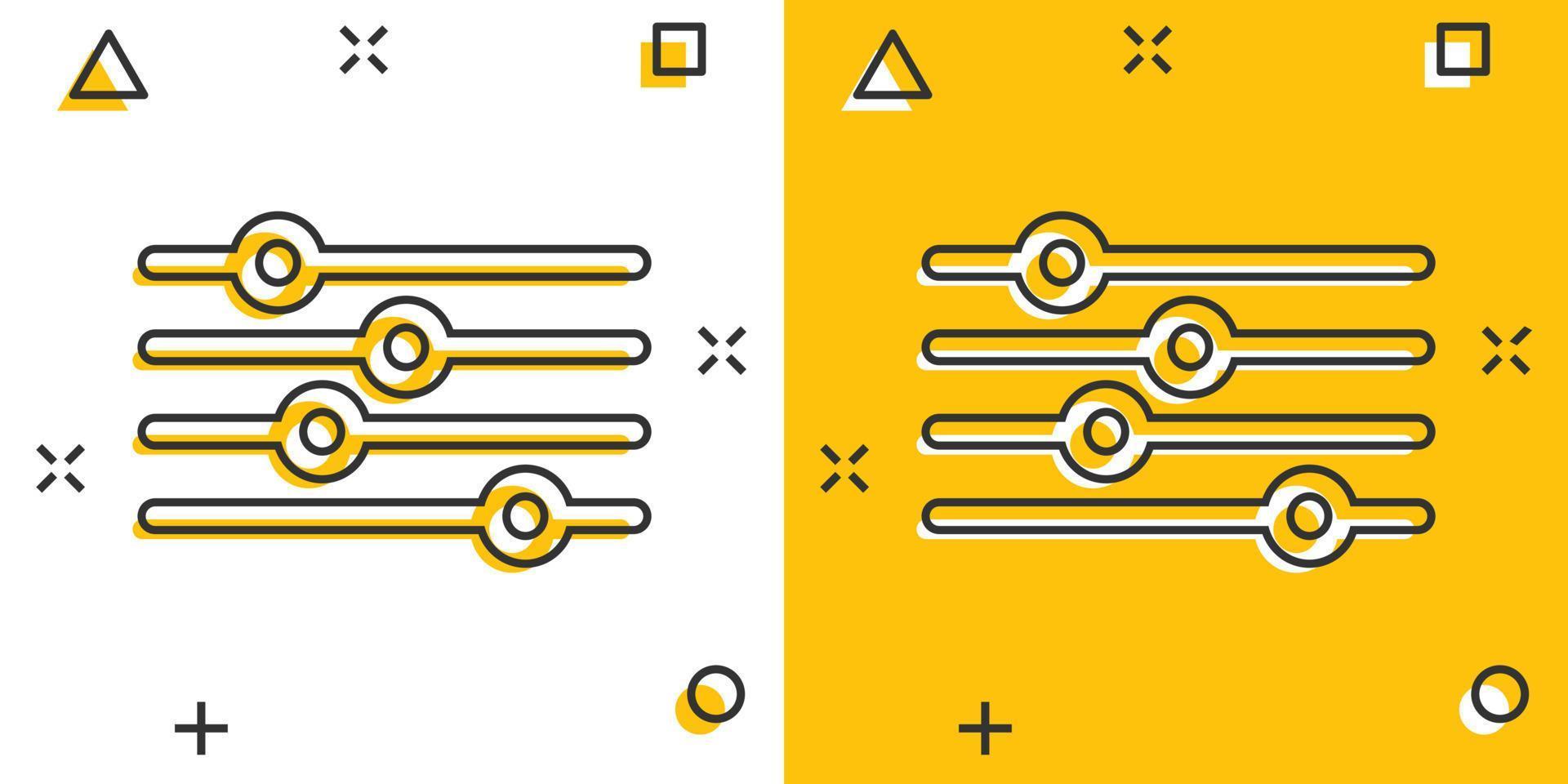 controle volume icoon in grappig stijl. audio aanpassen tekenfilm teken vector illustratie Aan wit geïsoleerd achtergrond. filter plons effect bedrijf concept.