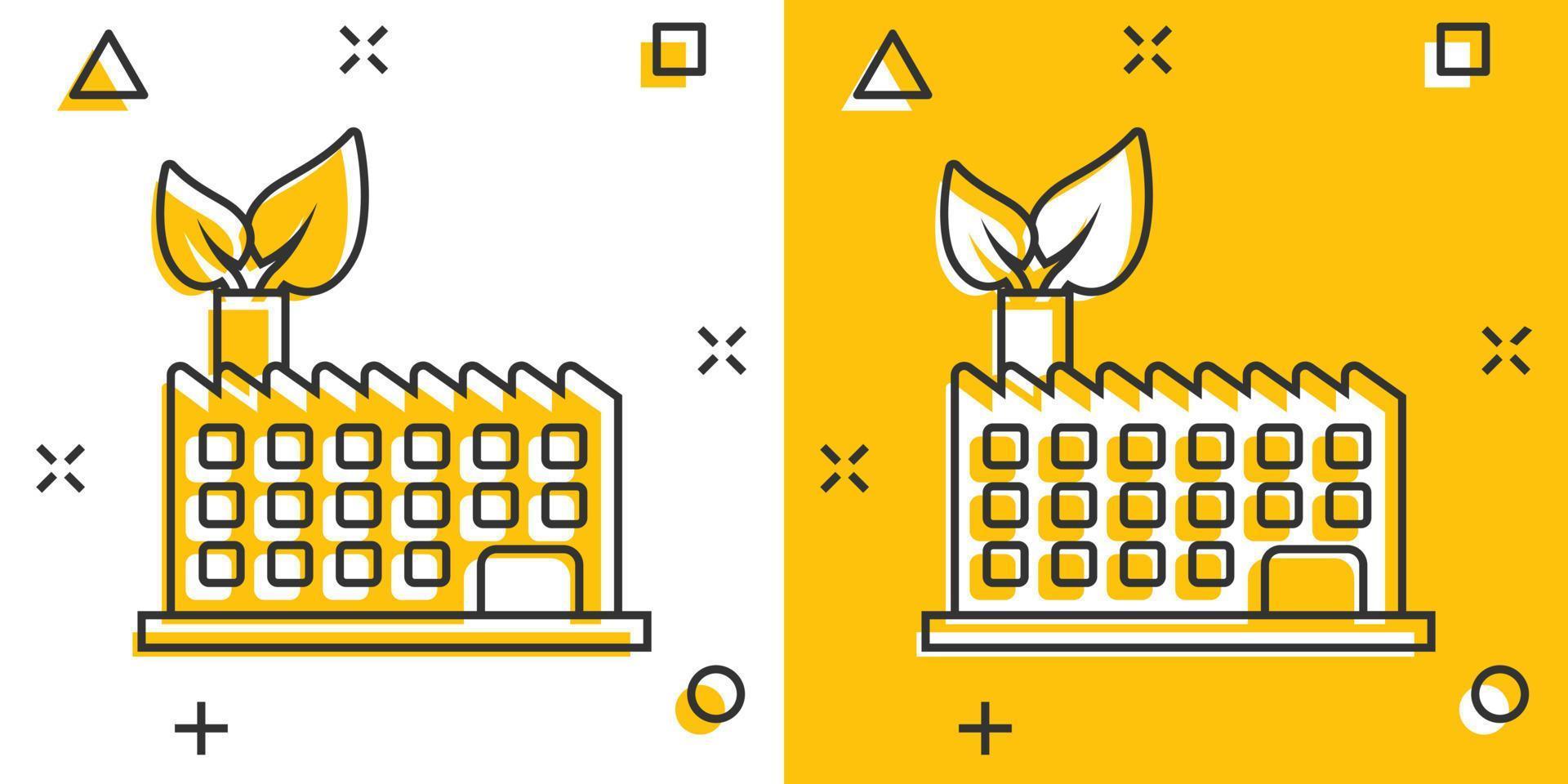 fabriek ecologie icoon in grappig stijl. eco fabriek tekenfilm vector illustratie Aan wit geïsoleerd achtergrond. natuur industrie plons effect bedrijf concept.