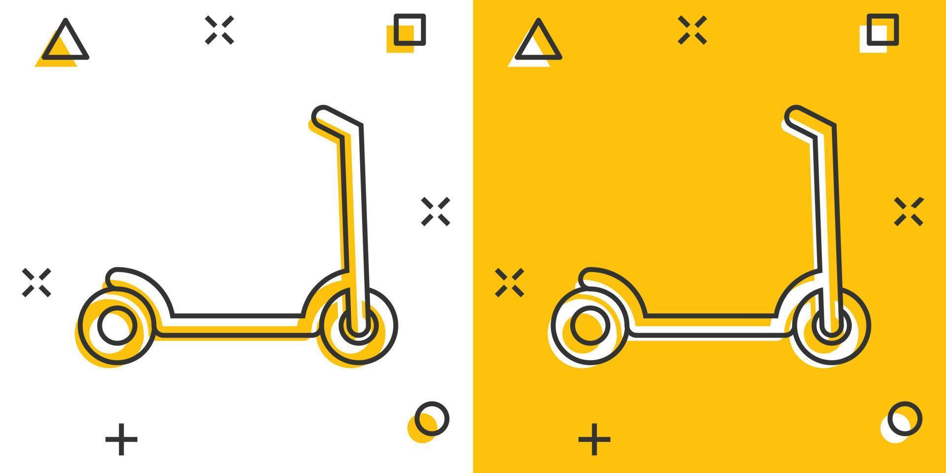 elektrisch scooter icoon in grappig stijl. fiets tekenfilm vector illustratie Aan wit geïsoleerd achtergrond. vervoer plons effect bedrijf concept.