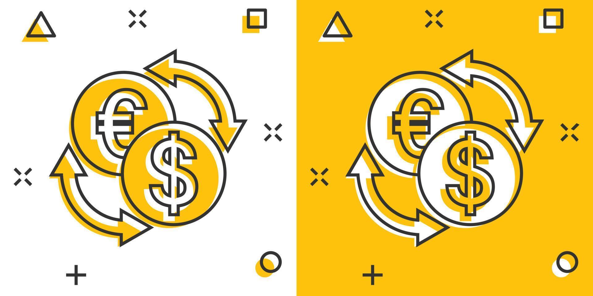 valuta uitwisseling icoon in grappig stijl. dollar euro overdracht tekenfilm vector illustratie Aan wit geïsoleerd achtergrond. financieel werkwijze plons effect bedrijf concept.