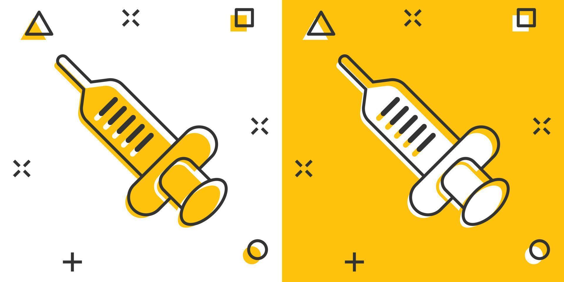 injectiespuit icoon in grappig stijl. injecteren naald- tekenfilm vector illustratie Aan wit geïsoleerd achtergrond. drug dosis plons effect bedrijf concept.