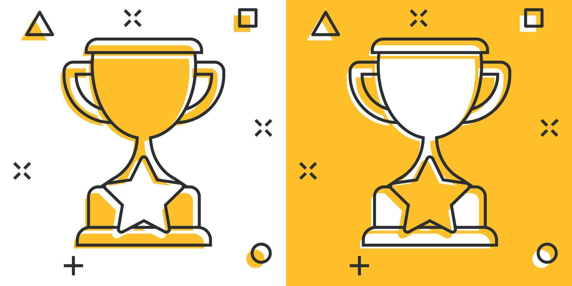 trofee kop icoon in grappig stijl. beker prijs tekenfilm vector illustratie Aan geïsoleerd achtergrond. prijs plons effect teken bedrijf concept.