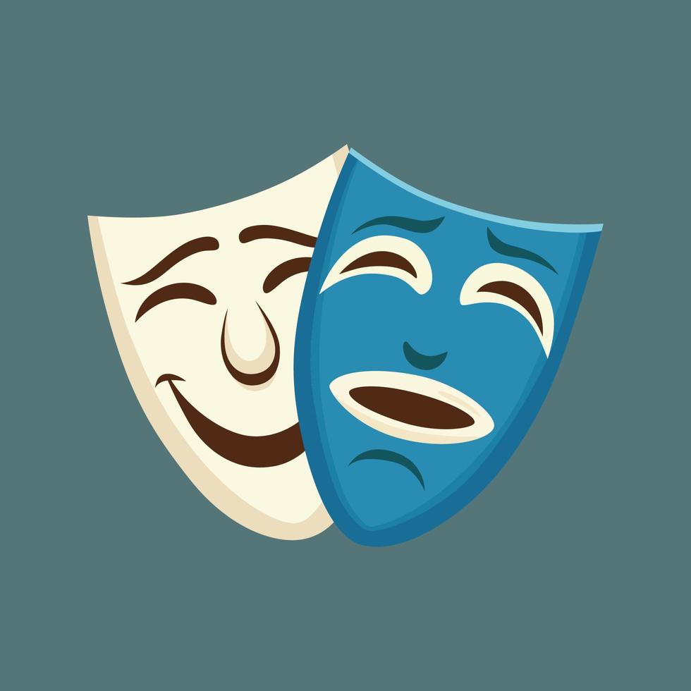 twee theatraal komedie en drama maskers, vector emotie illustratie