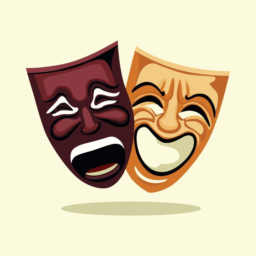 twee theatraal komedie en drama maskers, positief en negatief emotie illustratie vector