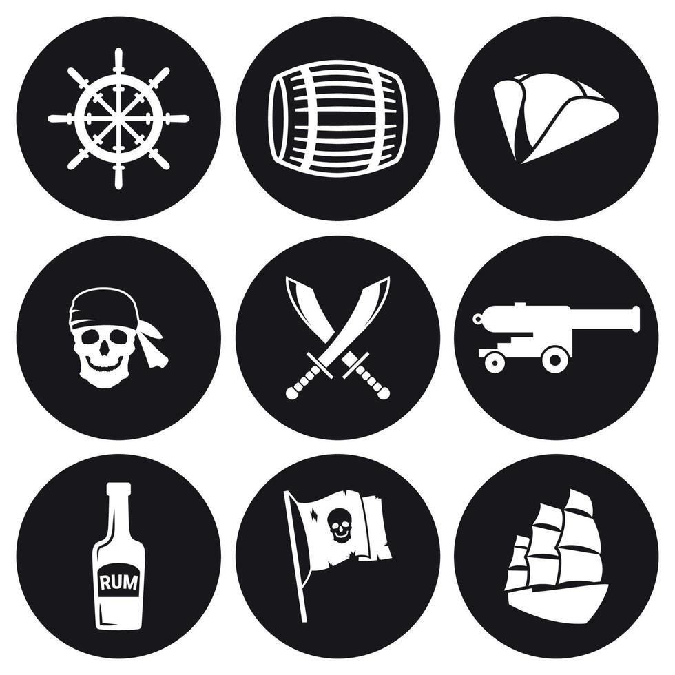 piraten pictogrammen set. wit Aan een zwart achtergrond vector