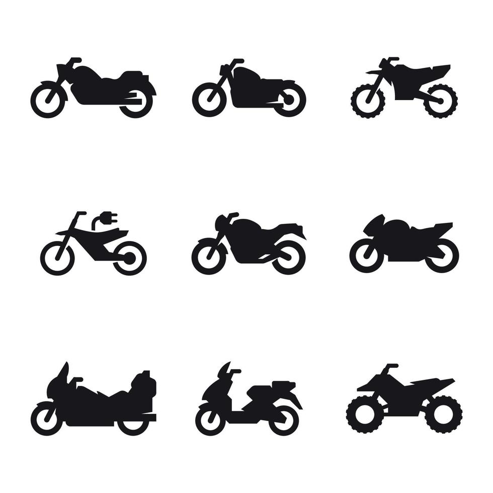 motorfietsen icoon set. zwart Aan een wit achtergrond vector