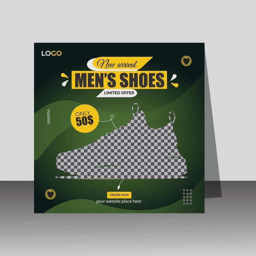 nieuw aankomst mannen schoenen sociaal media post ontwerp vector