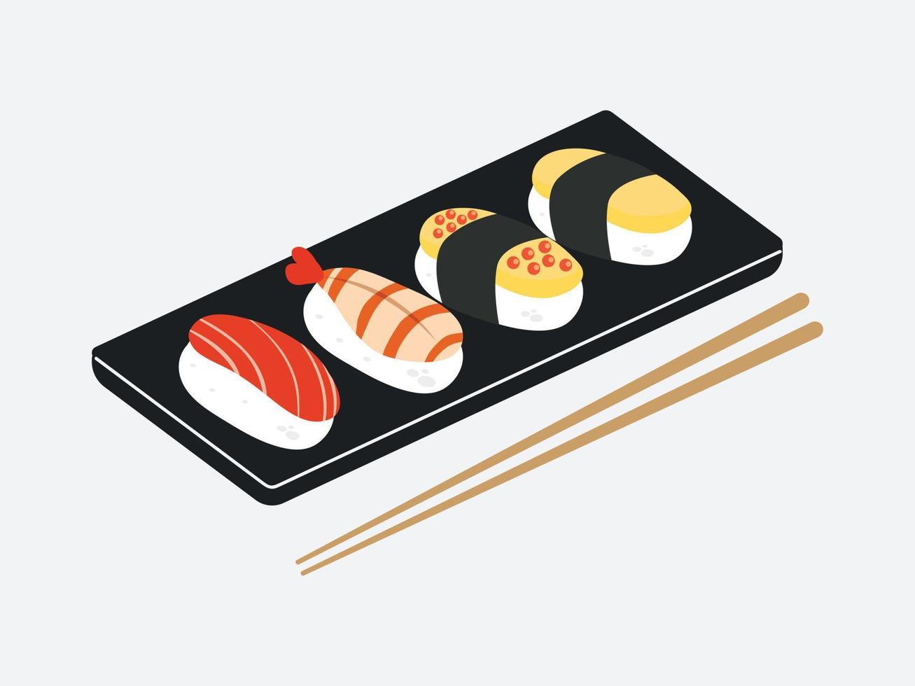 Japans voedsel sushi Aan houten bord met sushi eetstokjes vector