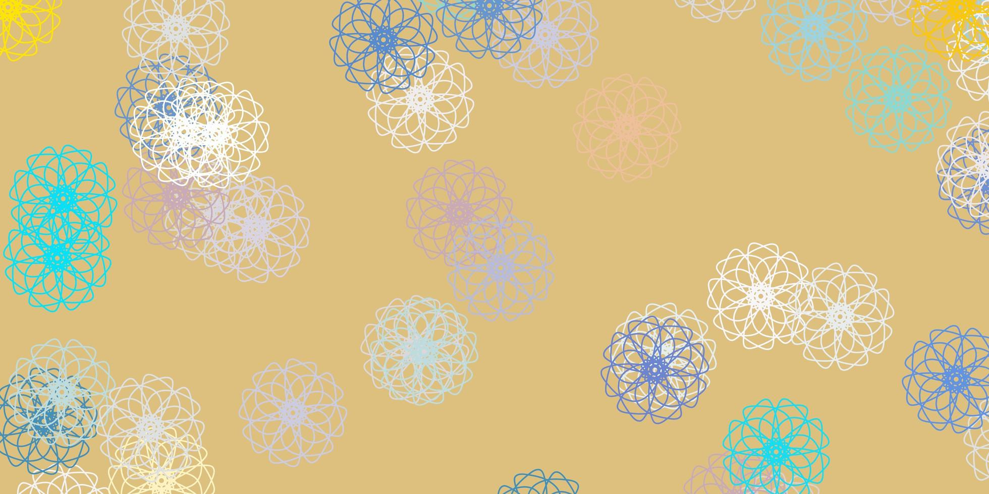 lichtblauw, geel vector doodle sjabloon met bloemen.