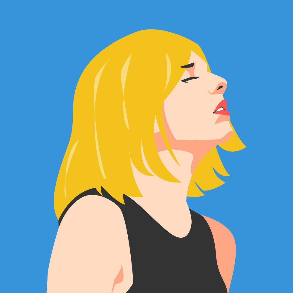 portret van mooi vrouw met blond kort haar. kant visie. avatar voor sociaal media, profiel foto afbeelding. kijken omhoog. vector vlak illustratie.