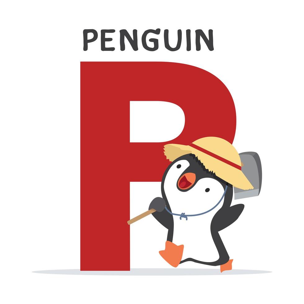 schattige cartoon babypinguïn met letter p vector