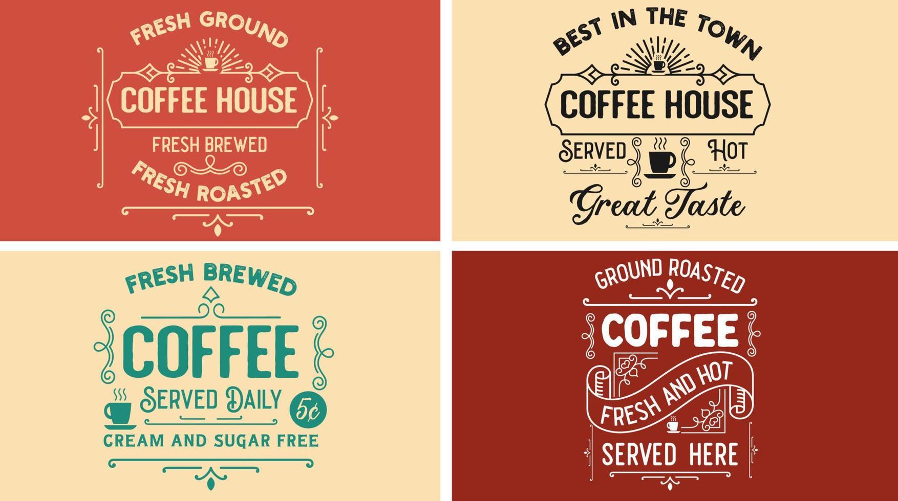 wijnoogst koffie teken vector grafisch SVG ontwerp voor koffie winkel, bar, huis. vers grond, geroosterd, gebrouwen koffie huis. geserveerd dagelijks, room en suiker vrij. vers en heet, Super goed smaak. het beste in de dorp.