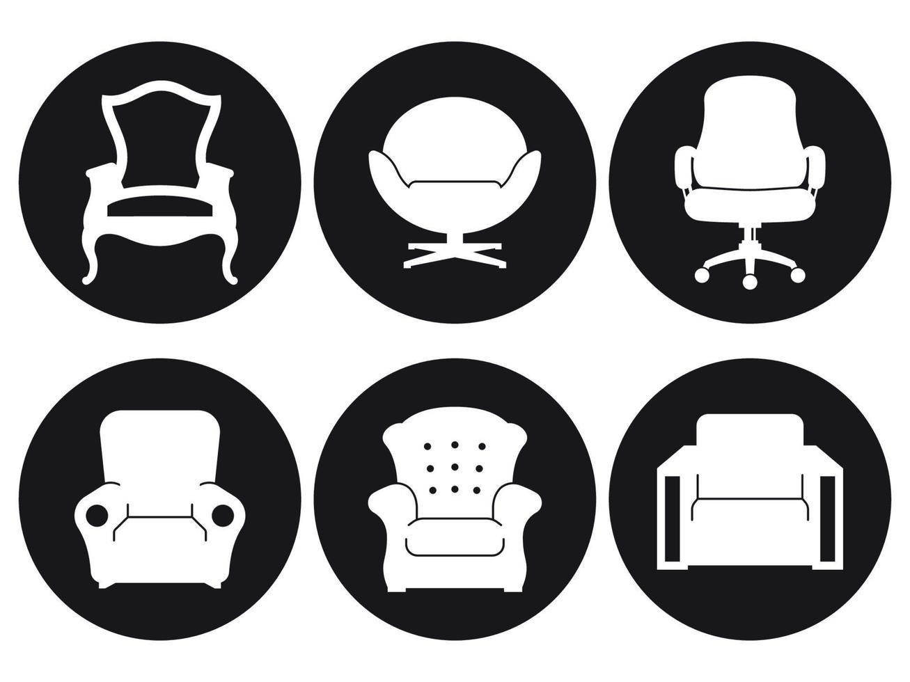 fauteuils pictogrammen set. wit Aan een zwart achtergrond vector