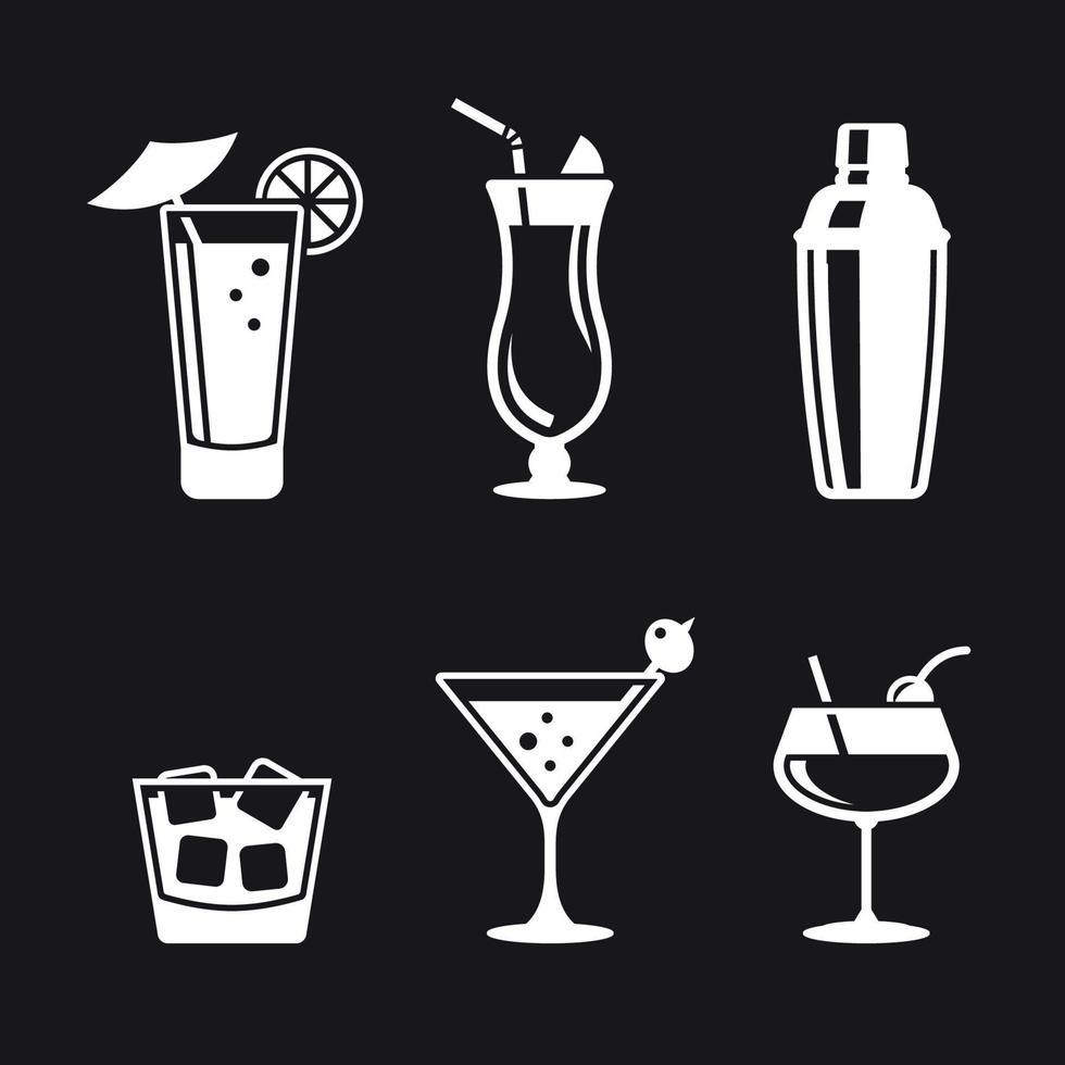 cocktail pictogrammen set. wit Aan een zwart achtergrond vector