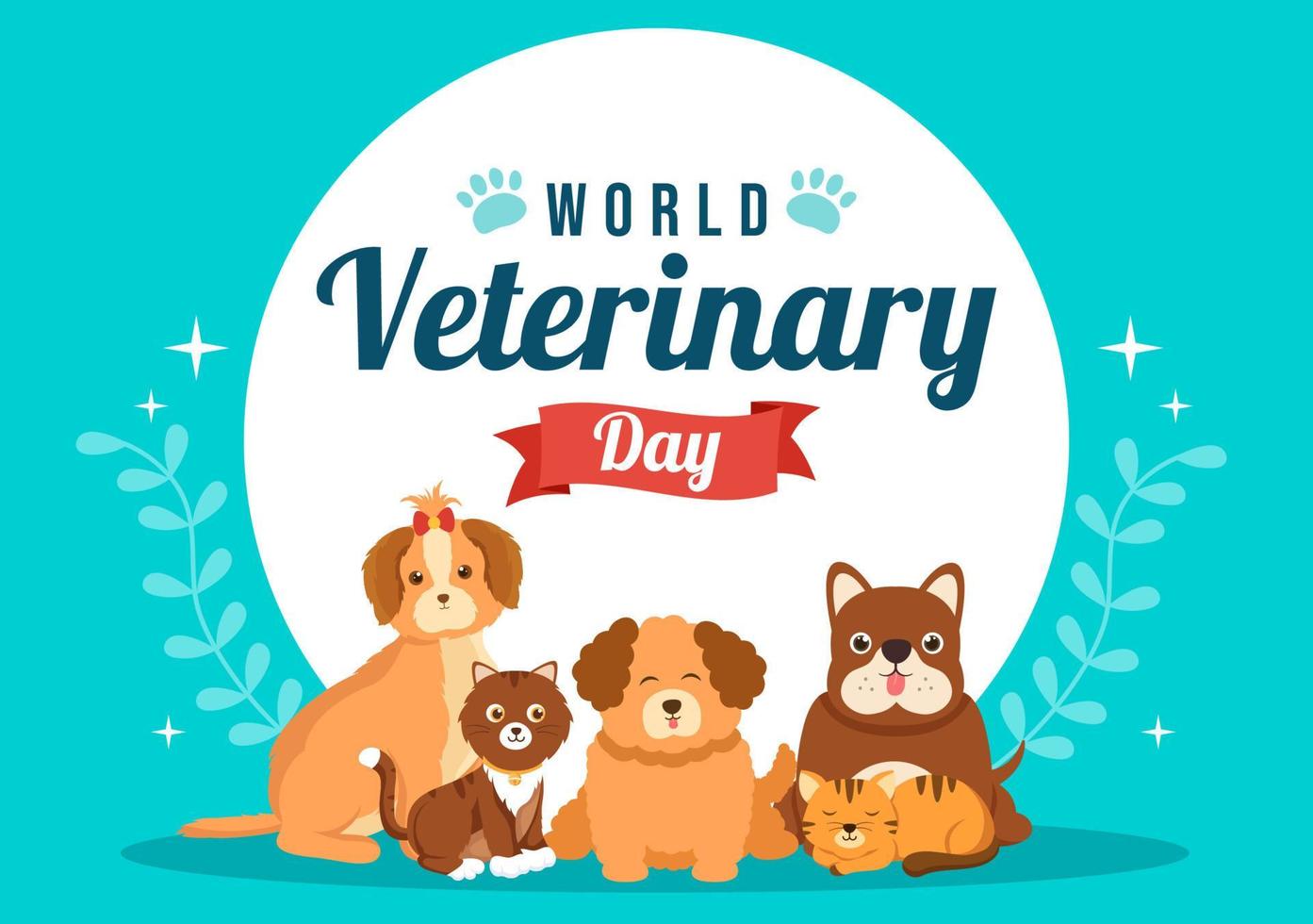 wereld veterinair dag Aan april 29 illustratie met dokter en schattig dieren honden of katten in vlak tekenfilm hand- getrokken voor landen bladzijde Sjablonen vector