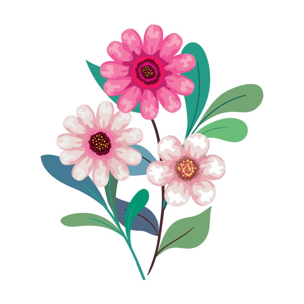 roze bloemen tekenen met bladeren vector ontwerp