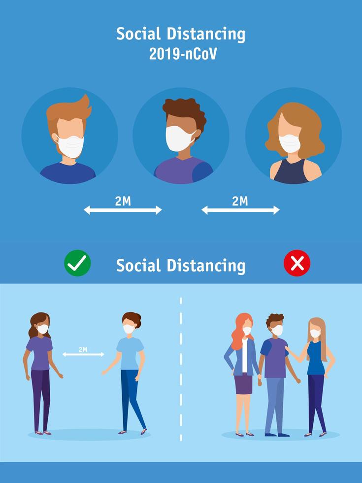 stel bannercampagnes voor sociale distantiëring in voor covid 19 met mensen vector