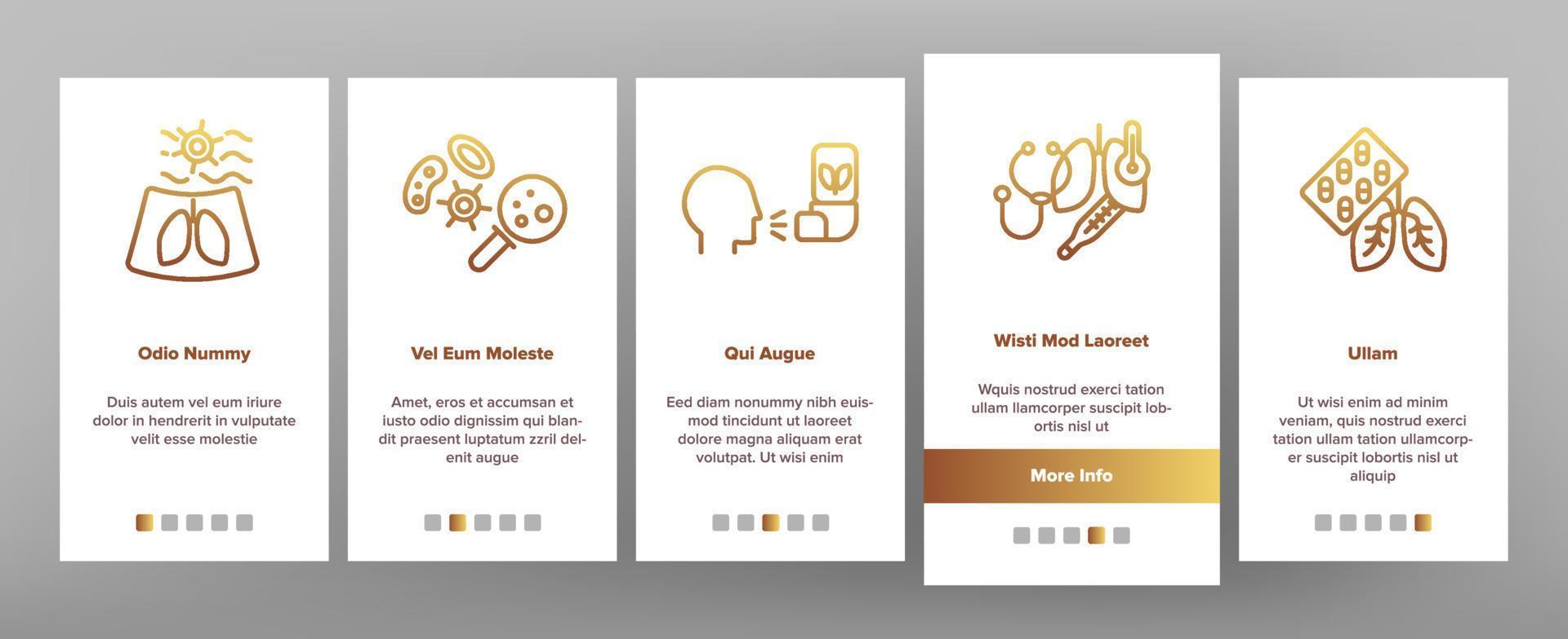 bronchitis, allergisch astma symptomen vector onboarding mobiel app bladzijde scherm
