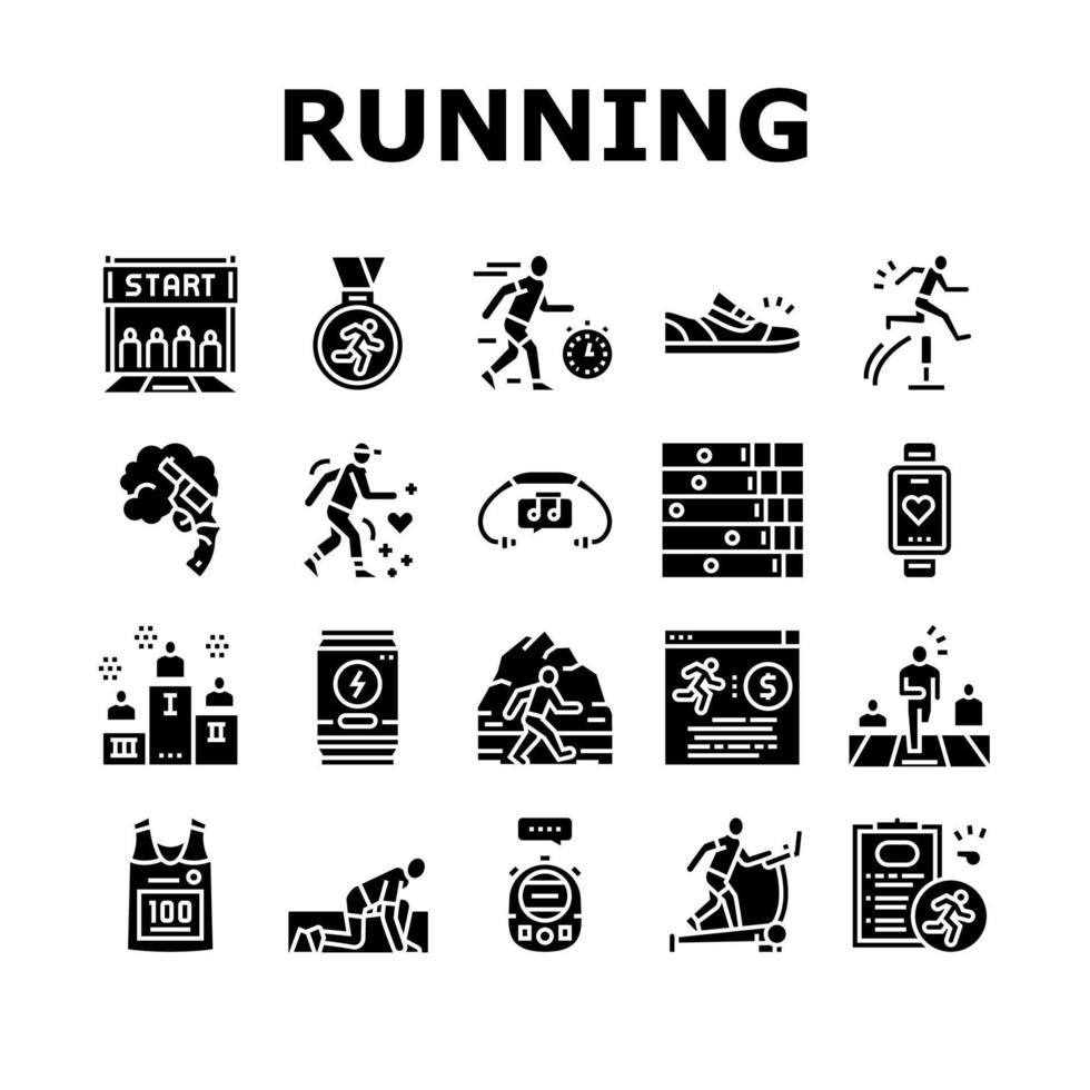 rennen atletisch sport verzameling pictogrammen reeks vector
