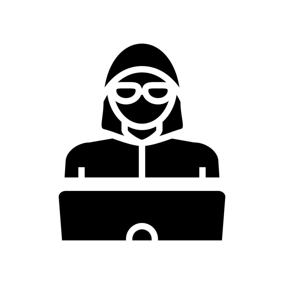 hacker werk Bij laptop glyph icoon vector illustratie