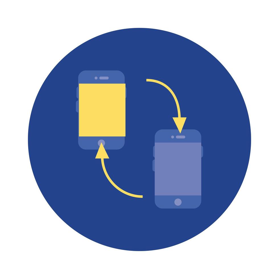 smartphones met pijlen blok en platte stijlicoon vector