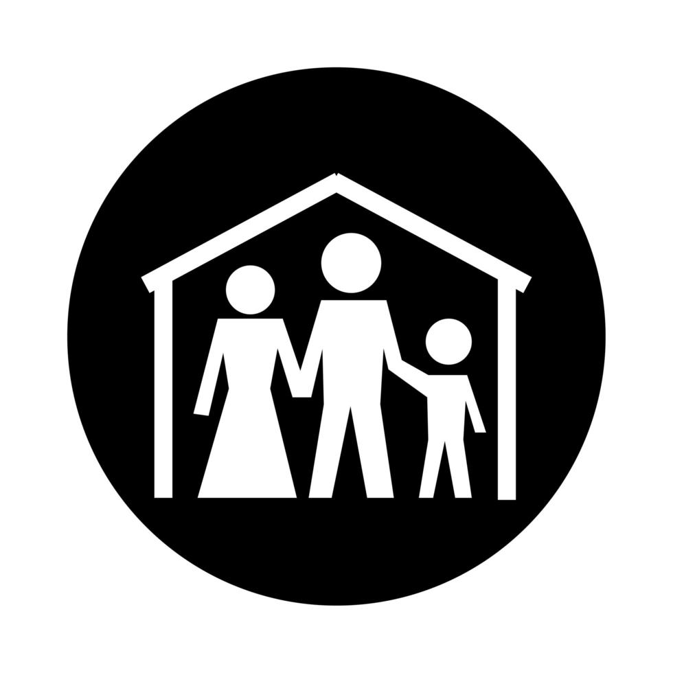 gezinsfiguren blijven thuis gezondheid pictogram blokstijl vector