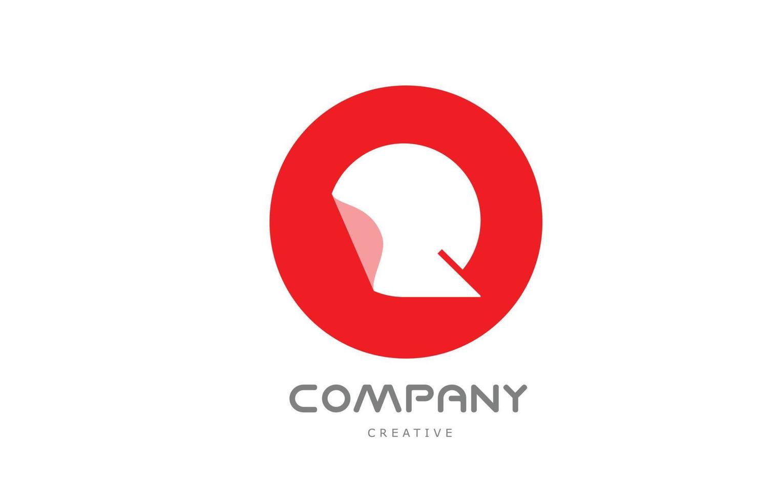 q meetkundig alfabet brief logo icoon ontwerp met gevouwen hoek en rood cirkel vector