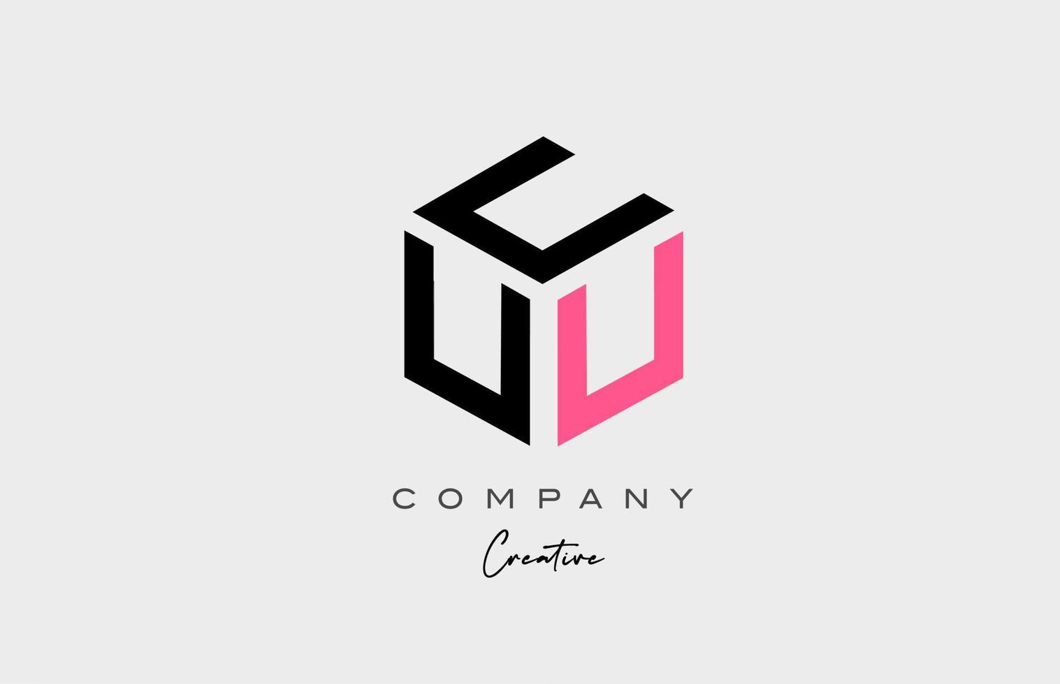 roze u drie brief alfabet brief logo icoon ontwerp. creatief sjabloon voor bedrijf en bedrijf vector