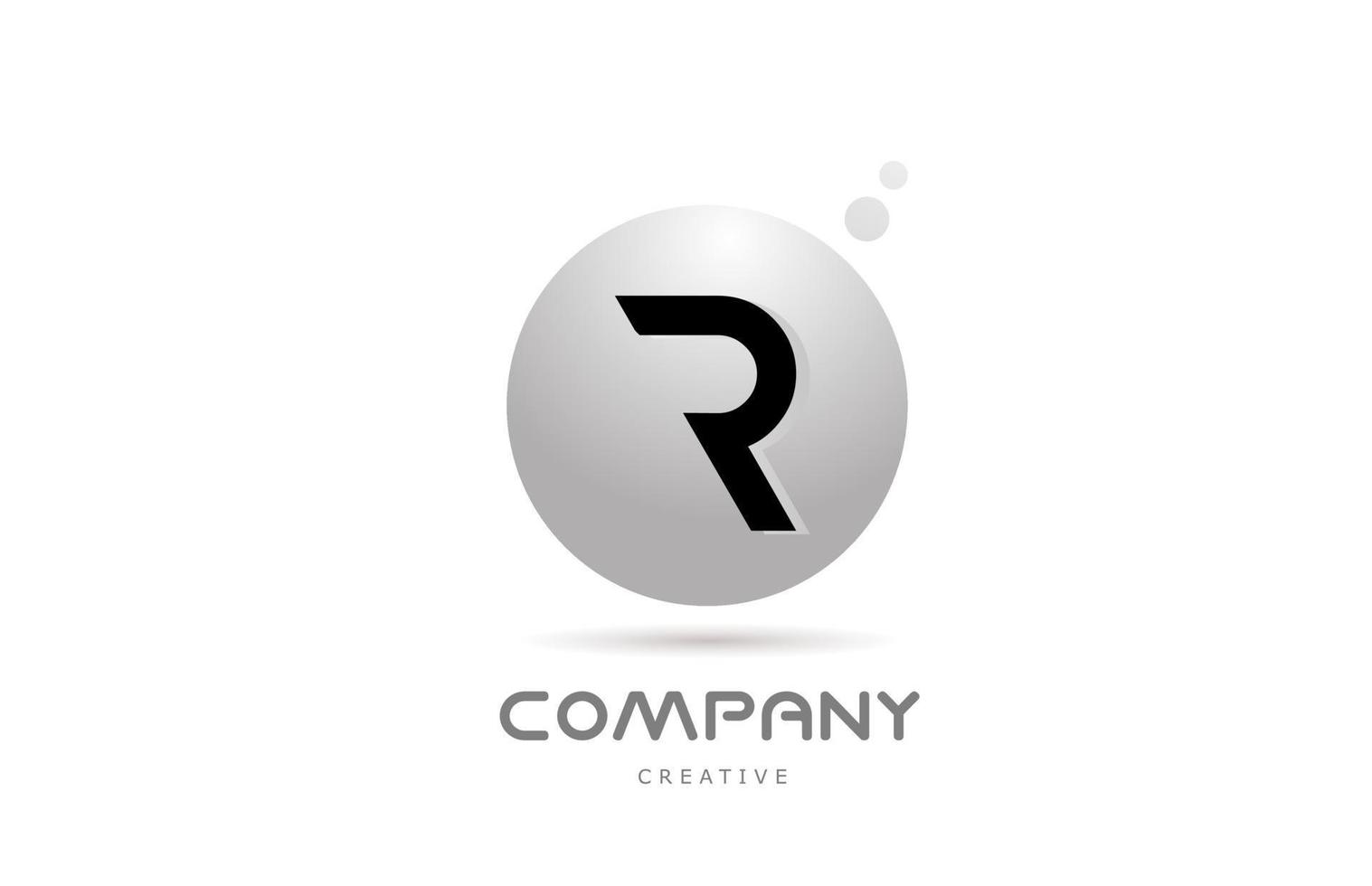 r 3d grijs gebied alfabet brief logo icoon ontwerp met punt. creatief sjabloon voor bedrijf en bedrijf vector