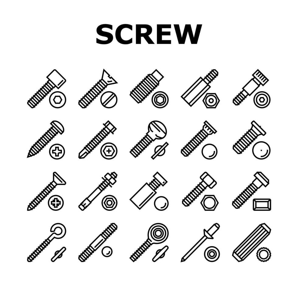 schroef en bout gebouw medeplichtig pictogrammen reeks vector