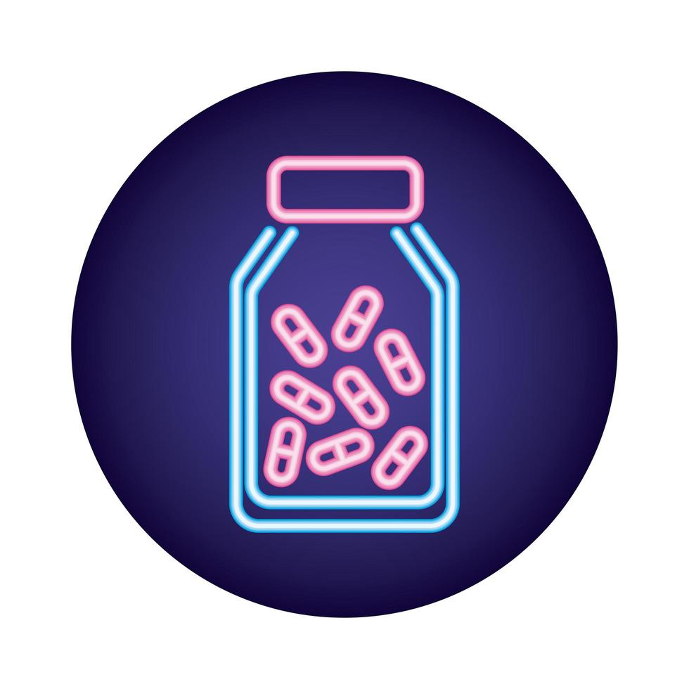 pot met capsules drugs neon stijlicoon vector