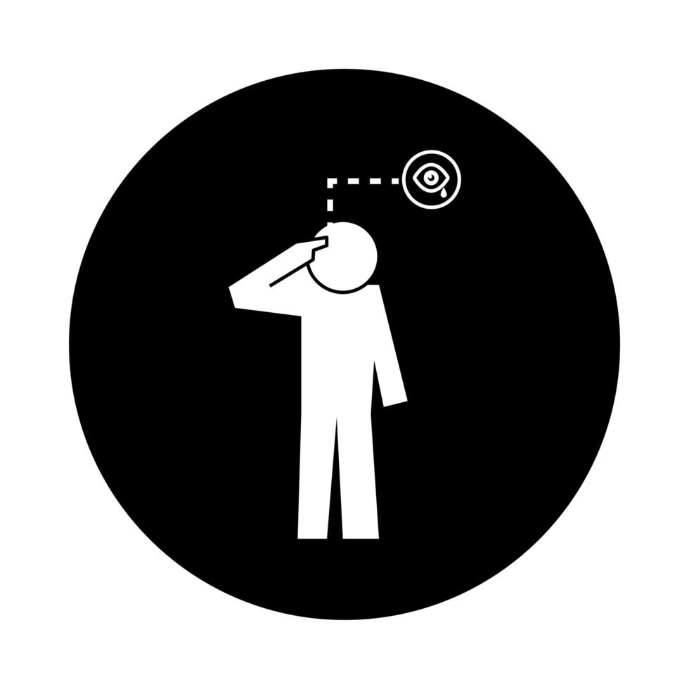 menselijke figuur met huilende ogen gezondheid pictogram blokstijl vector
