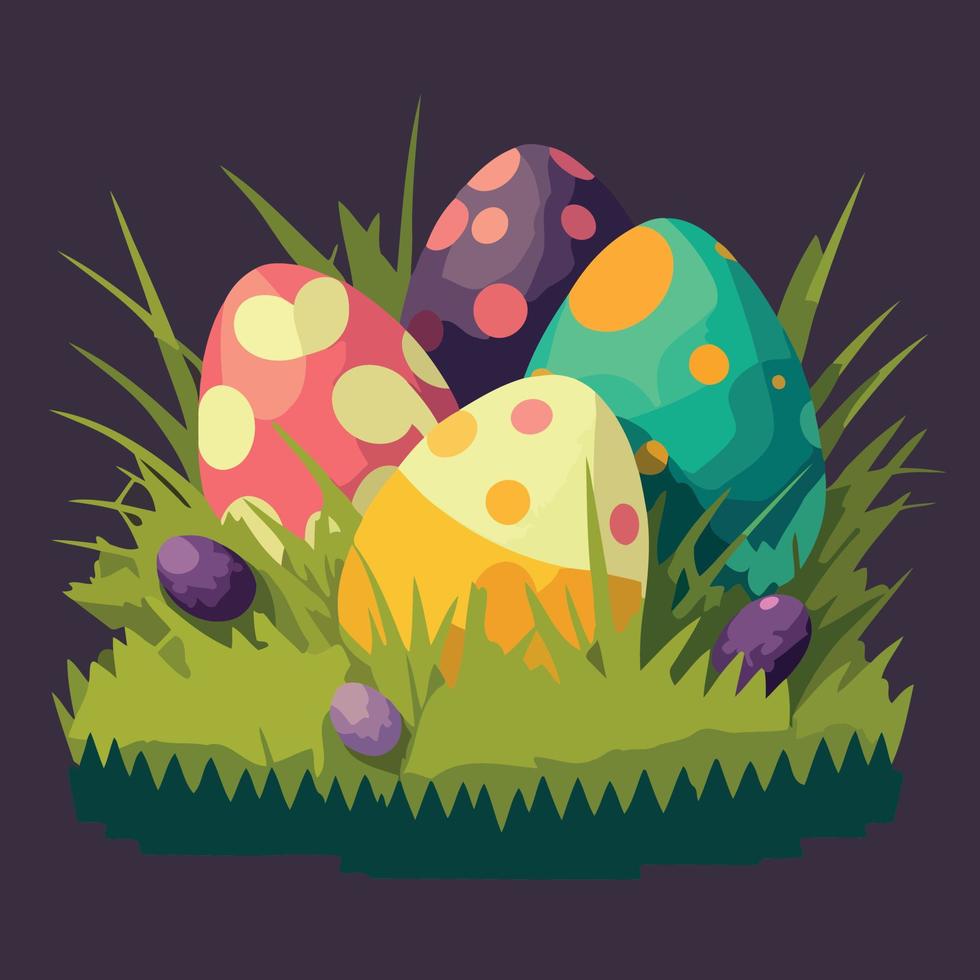Pasen eieren in een met gras begroeid veld- vector