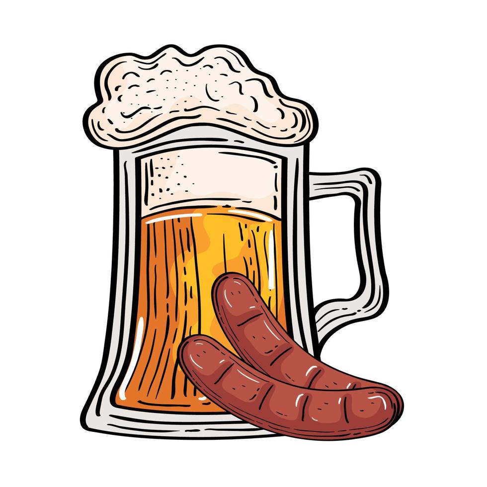 Oktoberfest bierglas met worst vector ontwerp