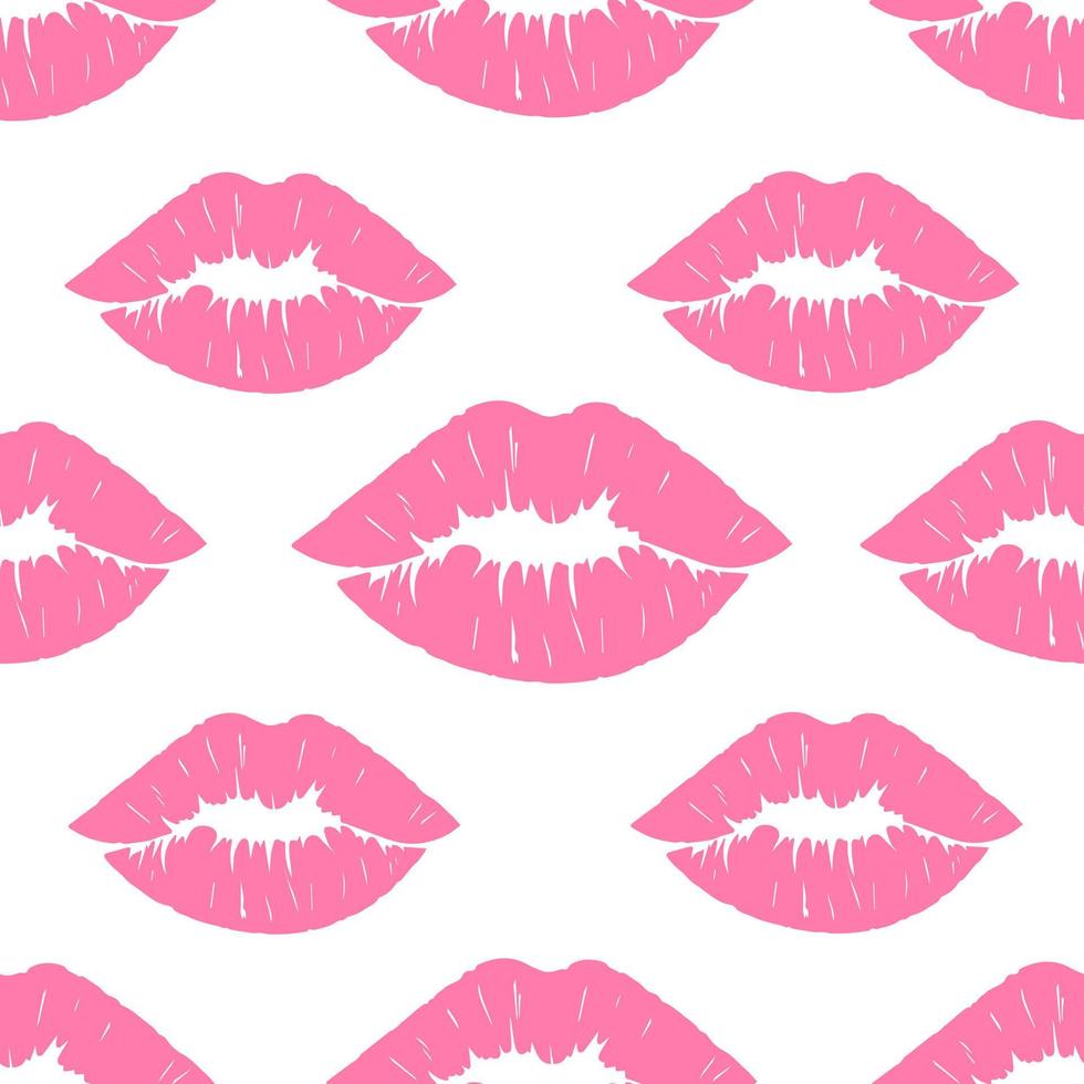 roze lippenstift kus naadloos patroon. lip afdrukken, vector illustratie.